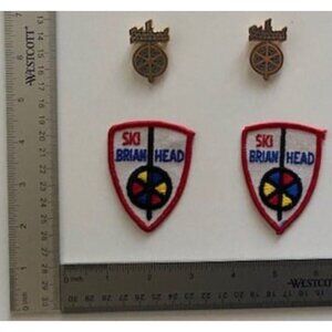 2 Vintage Ski Brian Head Patches and 2 Brian Head Pins. Utah. Mountain. Snow.